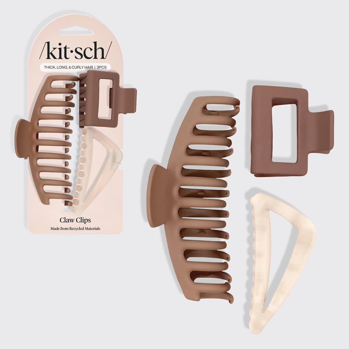 Recycled Plastic Assorted Claw Clip 3pc - Oversized