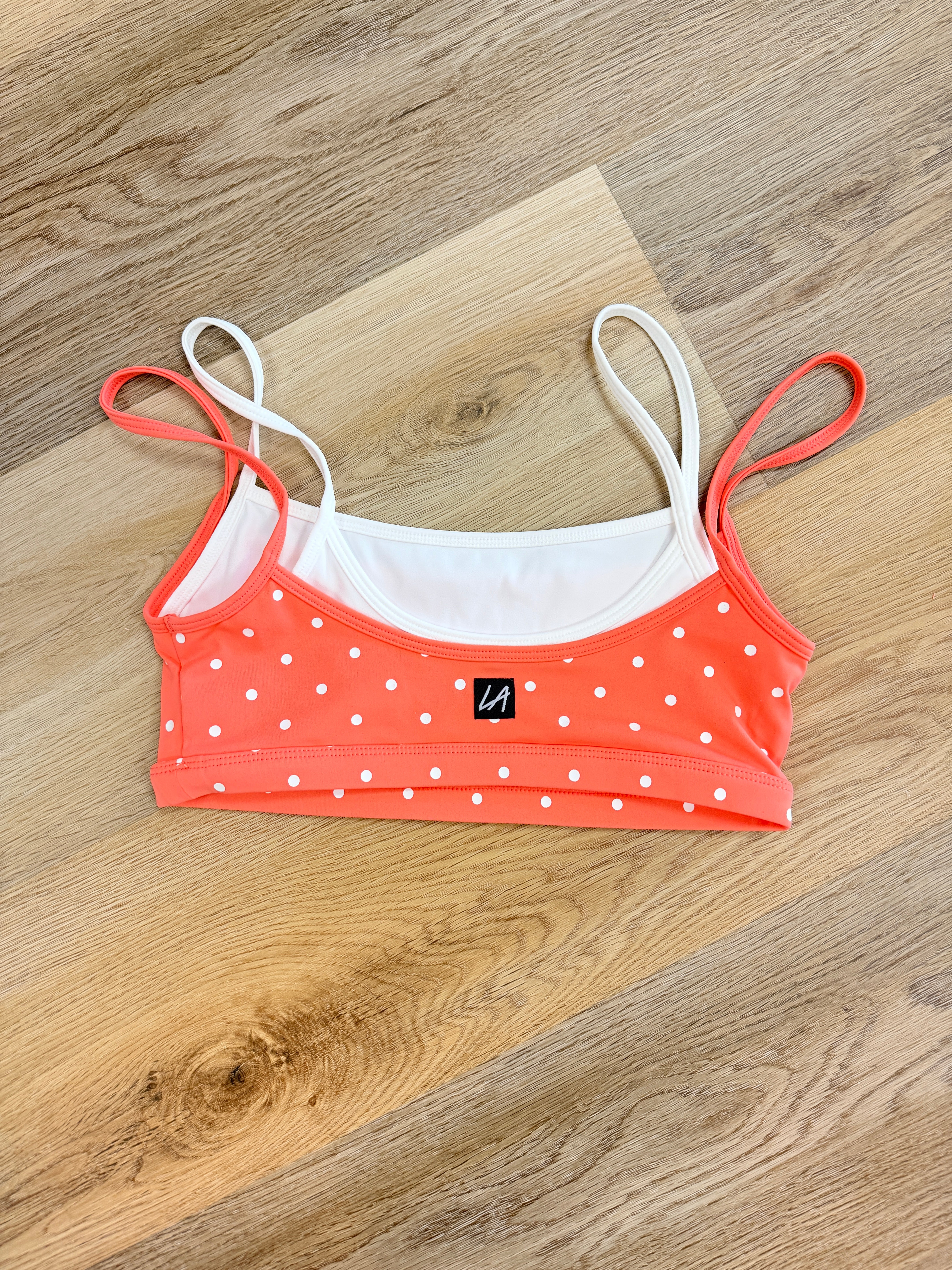 LA Designs Ladies' Gracie Double Layer Top Peachy Polka Dots