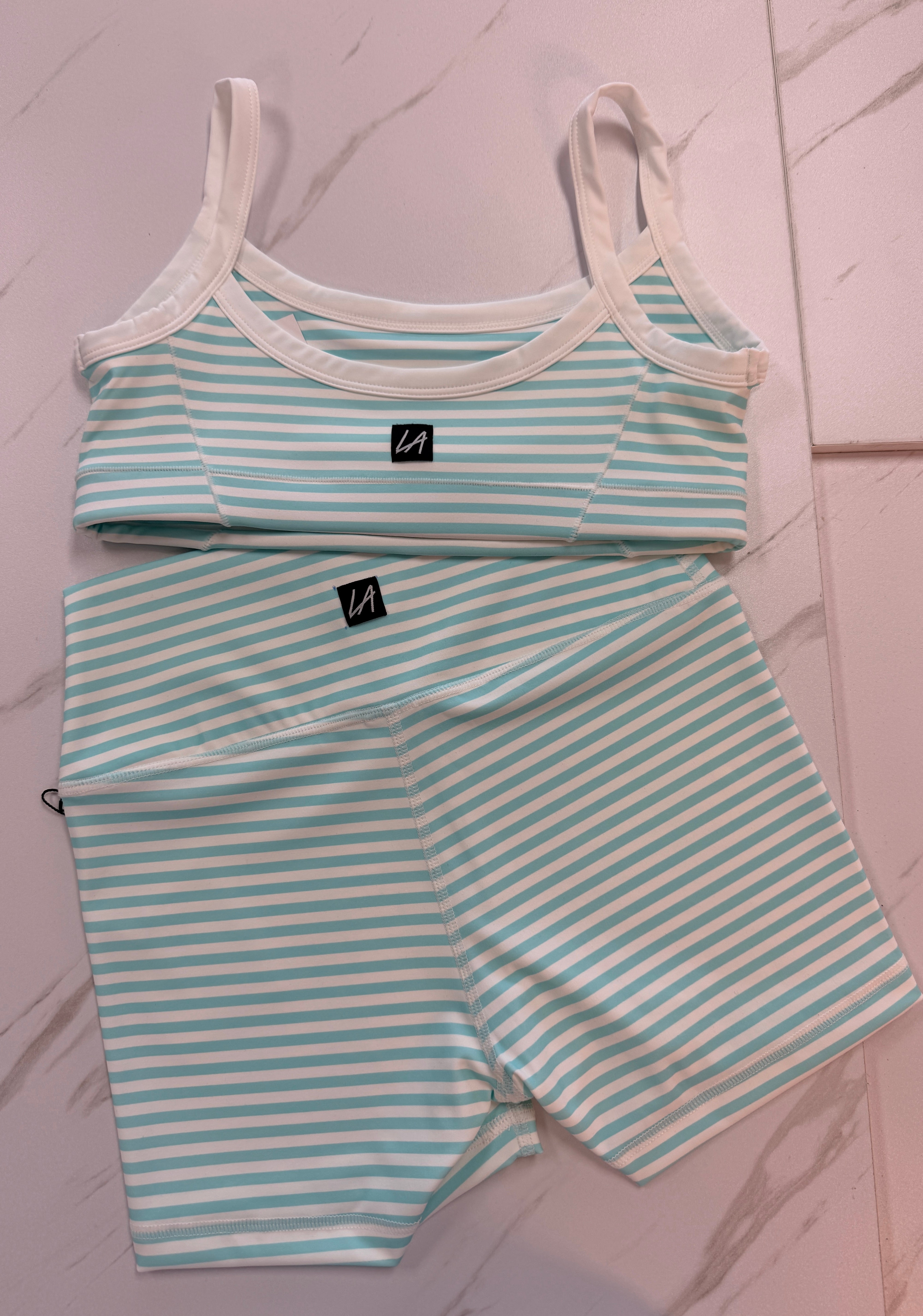 LA Designs Ladies' Motion Top Aqua Stripe