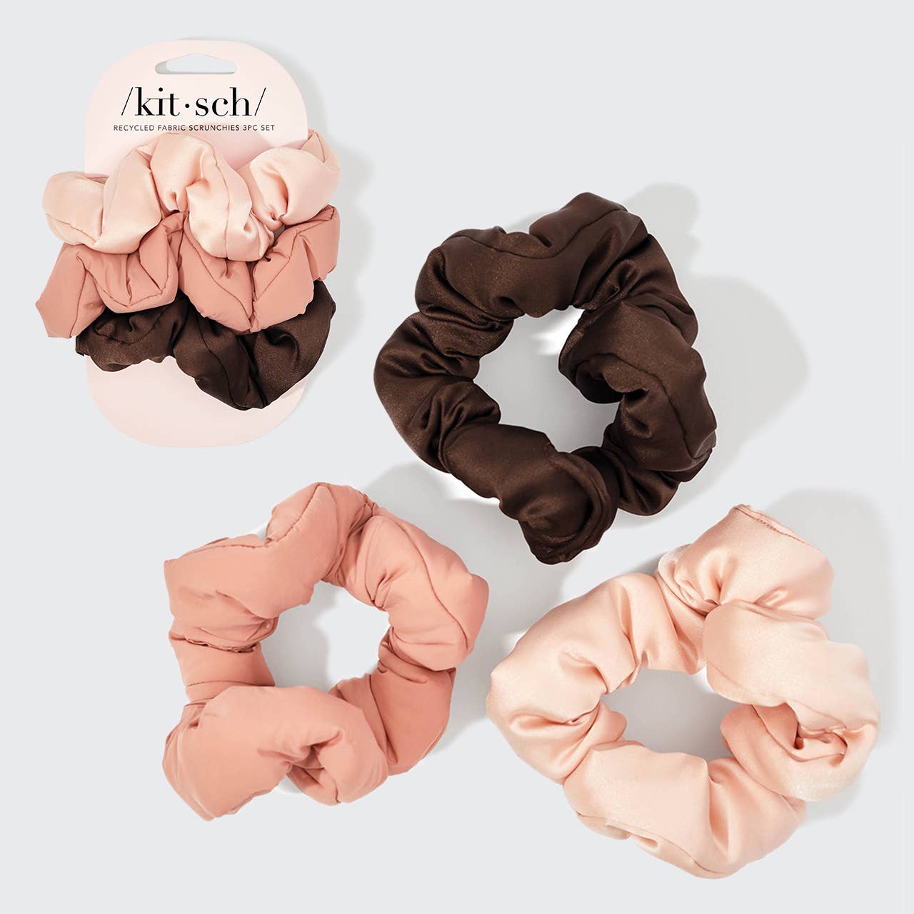 Kitsch Recycled Fabric Cloud Scrunchies 3pc Set - Rosewood