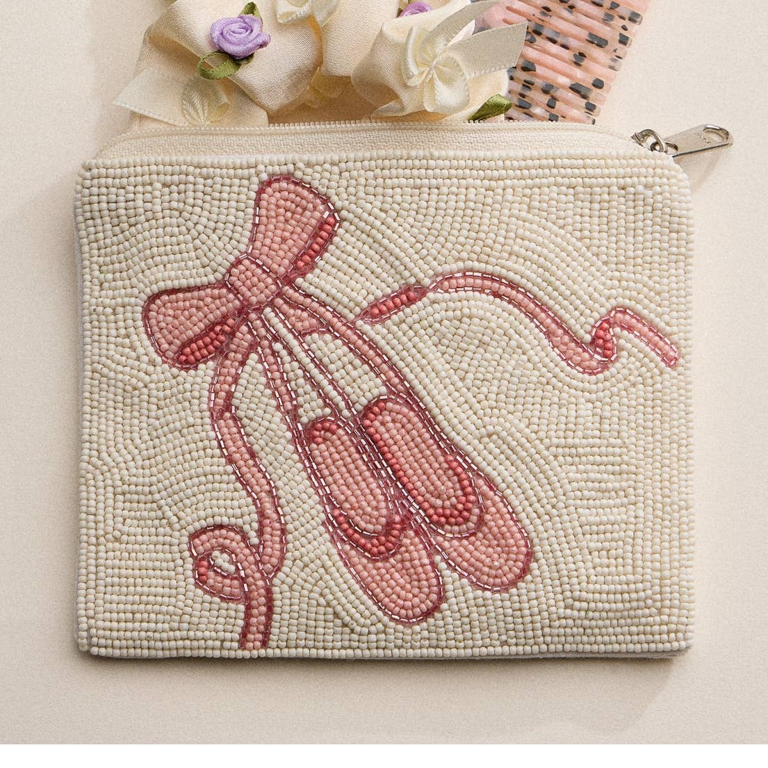 Frem Seed Beaded Ballet Shoes Coin Pouch