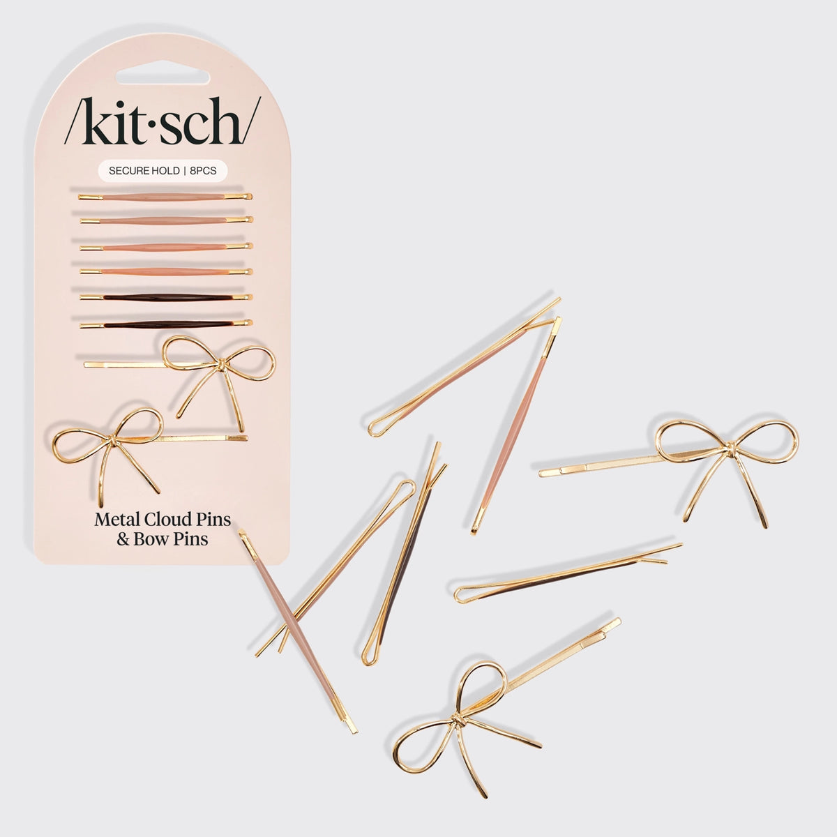 Kitsch Cloud & Bow Rosewood Bobby Pins - 8pc Set