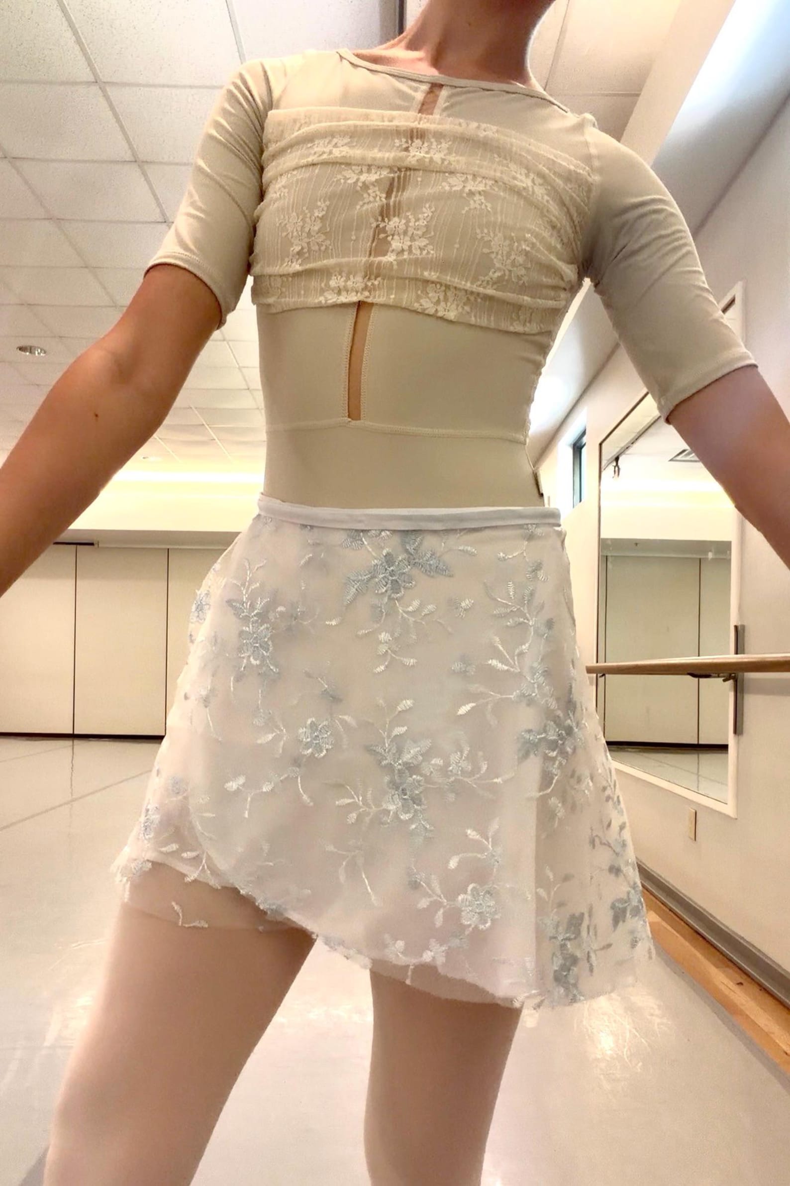 Classical Chloe Co Two Layer Baby Blue Floral Ballet Wrap Skirt